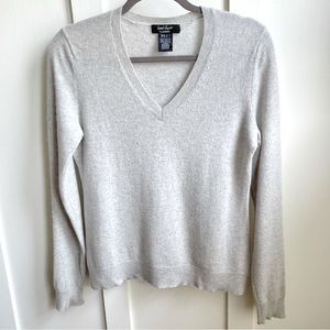 Lord & Taylor 100% Cashmere Grey V-Neck Sweater